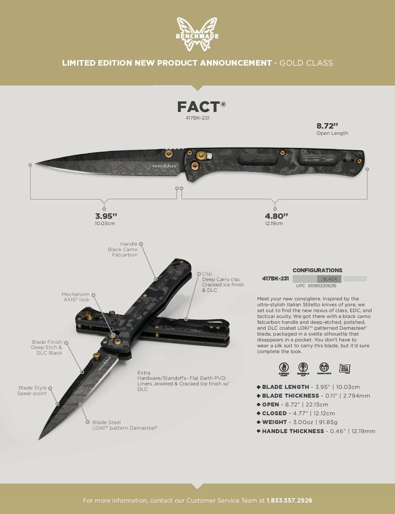 Benchmade Fact LIMITED EDITION Gold Class Black Camo Carbon Fiber (3.95" Dam) 417BK-231 4 Benchmade Fact LIMITED EDITION Gold Class Black Camo Carbon Fiber (3.95" Dam) 417BK-231 - Image 2