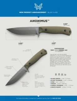 Benchmade Anonimus Fixed Blade Knife OD Green G-10 (5" Gray) 539GY -CUTTING EDGE CUTLERY CO Sales BM539GY 3