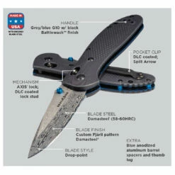 Benchmade INTERNATIONAL LIMITED EDITION Gold Class Griptilian AXIS Lock Knife (3.45" Damasteel) 551-191